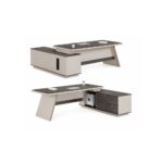 Modern Executive Office Desk with Side Storage Cabinet & CPU Compartment | Luxury Manager Workstation Table | Premium Wooden Office Desk for Home & Corporate Use