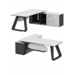 Modern Executive Office Desk with Side Cabinet Storage, Spacious Workstation Table for Home & Office