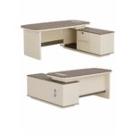 Modern Executive Office Desk with Side Storage Cabinet, Wooden Computer Workstation for Home & Office