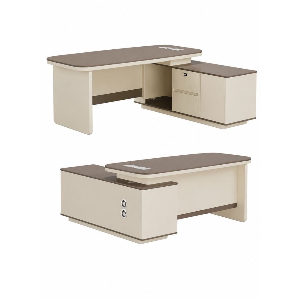 Modern Executive Office Desk with Side Storage Cabinet, Wooden Computer Workstation for Home & Office - Image 3