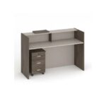 Nitzan Office Reception Desk with Storage Drawers & Cable Management – Wooden Front Counter Table with Mobile Pedestal – Brown & Khaki (140X110X60 CM)