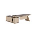 Luxury Executive Office Desk with Side Storage Cabinet and Drawers | Modern Manager Workstation Table | Premium Wooden Office Desk for Home & Corporate Offices