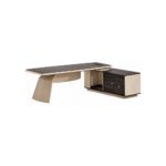 Luxury Executive Office Desk with Side Storage Cabinet and Drawers | Modern Manager Workstation Table | Premium Wooden Office Desk for Home & Corporate Offices