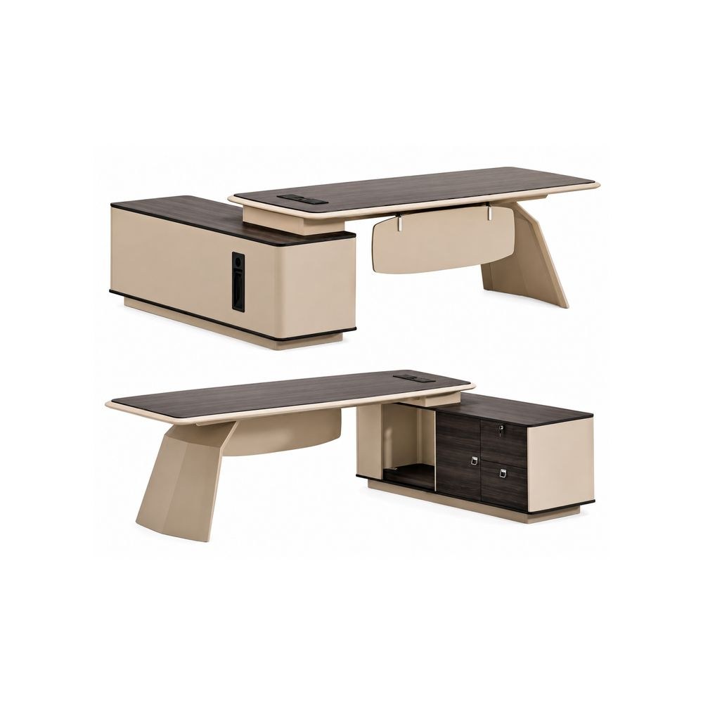 Luxury Executive Office Desk with Side Storage Cabinet and Drawers | Modern Manager Workstation Table | Premium Wooden Office Desk for Home & Corporate Offices - Image 3