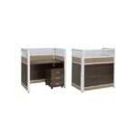 Modern Office Workstation Desk with Privacy Panels & Mobile Drawer Cabinet – Compact Single Person Cubicle Table for Home & Office Use