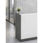Nitzan Office Reception Desk with Storage Drawers & Cable Management – Wooden Front Counter Table with Mobile Pedestal – Grey & White (160x110x60 cm)