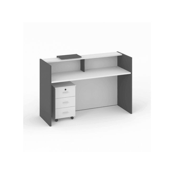 Nitzan Office Reception Desk with Storage Drawers & Cable Management – Front Counter Table with Mobile Pedestal – Grey & White - Image 5