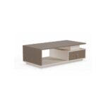 Executive Coffee Table - Modern Two-Tone Wooden Center Table with Storage Drawer & Open Shelf