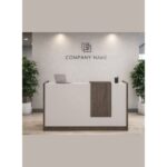 Nitzan Office Reception Desk with Storage Drawers & Cable Management – Wooden Front Counter Table with Mobile Pedestal – Brown & Khaki (140X110X60 CM)