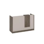Nitzan Office Reception Desk with Storage Drawers & Cable Management – Wooden Front Counter Table with Mobile Pedestal – Brown & Khaki
