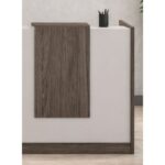 Nitzan Office Reception Desk with Storage Drawers & Cable Management – Wooden Front Counter Table with Mobile Pedestal – Brown & Khaki