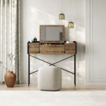 Terra Modern Wooden Vanity Desk with Foldable Mirror – Space Saving Makeup Table with Drawers & Metal Frame for Bedroom- 48 x 90 x 100 CM- Brown/ Black - 2 Years Warranty