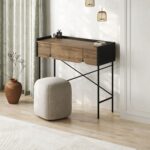 Terra Modern Wooden Vanity Desk with Foldable Mirror – Space Saving Makeup Table with Drawers & Metal Frame for Bedroom- 48 x 90 x 100 CM- Brown/ Black - 2 Years Warranty