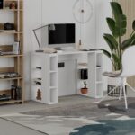 Colmar Modern Working Table With Storage, Space Saving Study Desk For Home Study Room Office, 6 Open Shelves Simple Design - 50 x 75 x 106 Cm - White - 2 Years Warranty