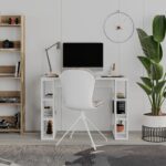 Colmar Modern Working Table With Storage, Space Saving Study Desk For Home Study Room Office, 6 Open Shelves Simple Design - 50 x 75 x 106 Cm - White - 2 Years Warranty