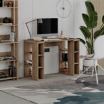 Colmar Modern Working Table With Storage, Space Saving Study Desk For Home Study Room Office, 6 Open Shelves Simple Design - 50 x 75 x 106 Cm - Brown - 2 Years Warranty