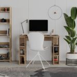 Colmar Modern Working Table With Storage, Space Saving Study Desk For Home Study Room Office, 6 Open Shelves Simple Design - 50 x 75 x 106 Cm - Brown - 2 Years Warranty