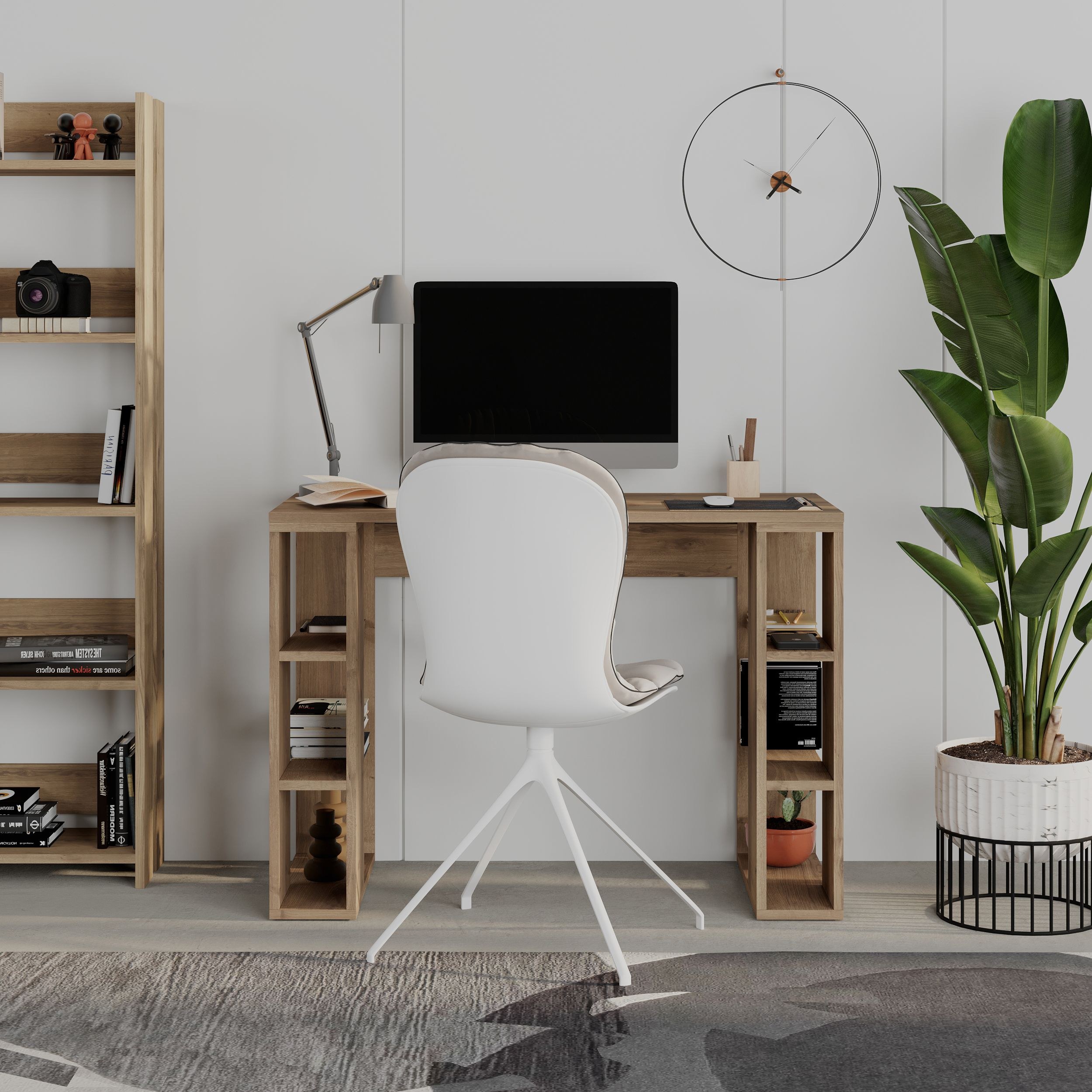 Colmar Modern Working Table With Storage, Space Saving Study Desk For Home Study Room Office, 6 Open Shelves Simple Design - 50 x 75 x 106 Cm - Brown - 2 Years Warranty - Image 2