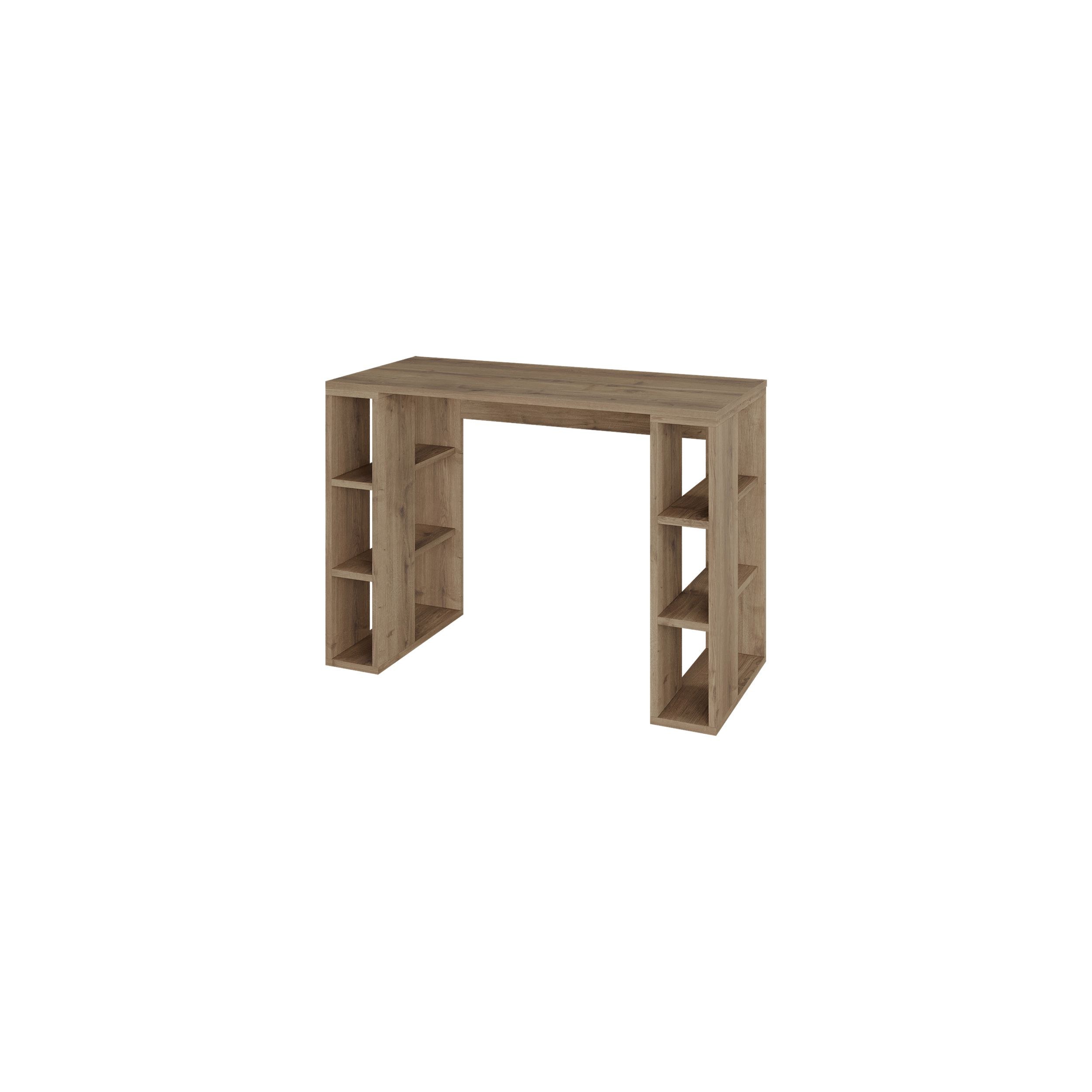 Colmar Modern Working Table With Storage, Space Saving Study Desk For Home Study Room Office, 6 Open Shelves Simple Design - 50 x 75 x 106 Cm - Brown - 2 Years Warranty - Image 3