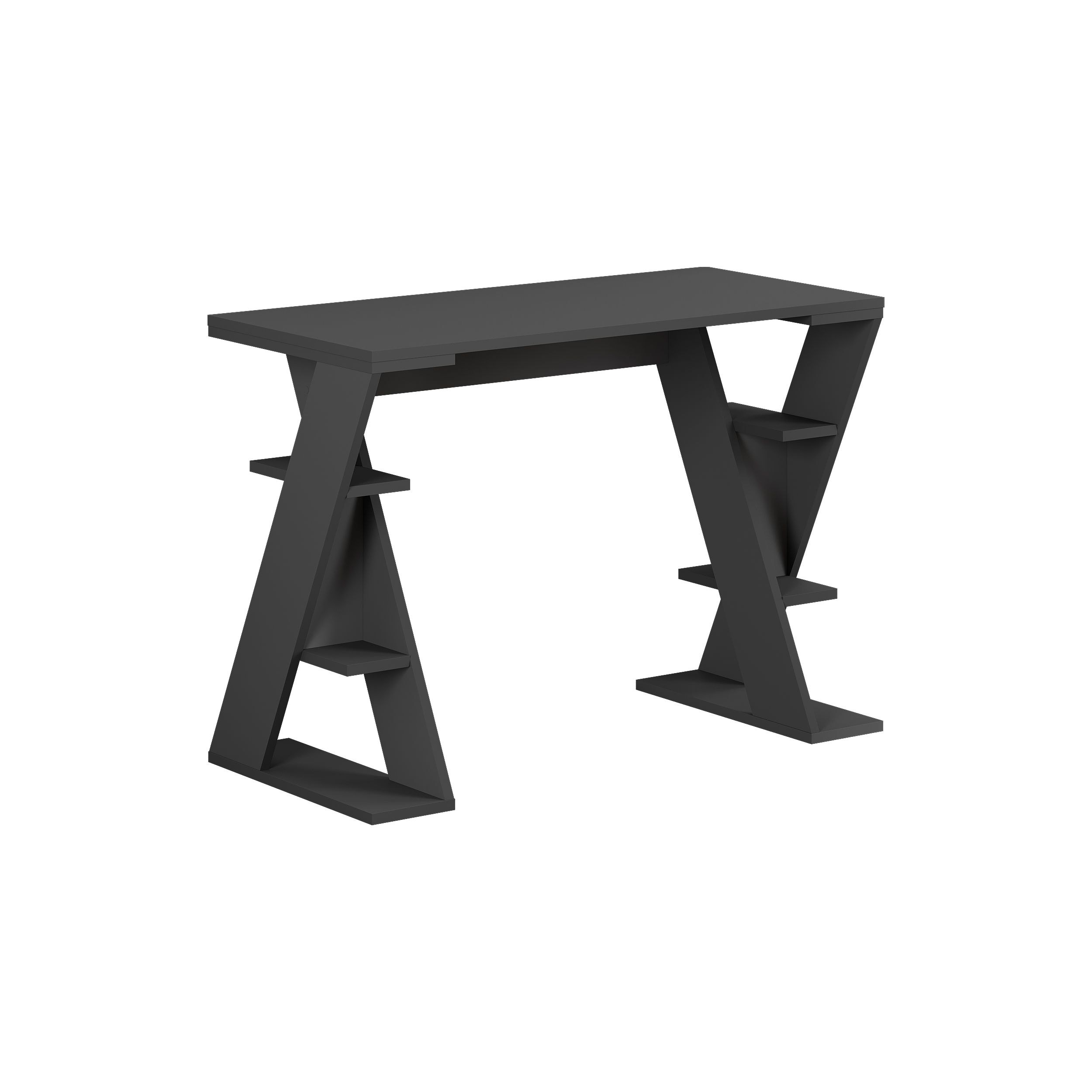 Papillon Modern Working Table With Storage Study Desk With Open Shelves For Office Home 50 x 75 x 106 Cm - Dark Grey - 2 Years Warranty - Image 3