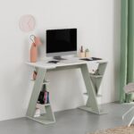 Papillon Modern Working Table With Storage Study Desk With Open Shelves For Office Home 50 x 75 x 106 Cm - Ash Green/ White - 2 Years Warranty