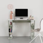 Papillon Modern Working Table With Storage Study Desk With Open Shelves For Office Home 50 x 75 x 106 Cm - Ash Green/ White - 2 Years Warranty