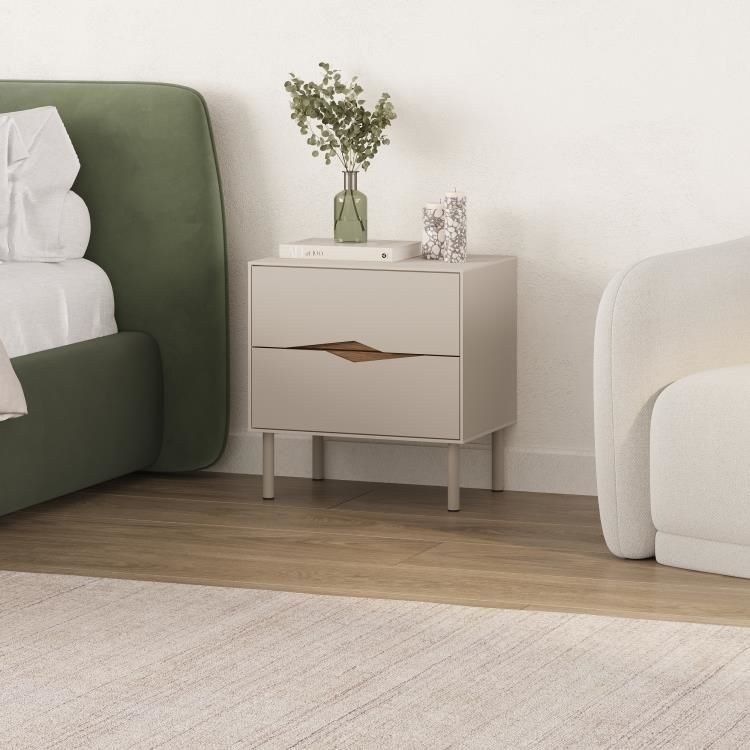 Marquise Modern Nightstand | Modern Bedside Table with 2 Drawers, Storage Cabinet & Minimalist Design, metal legs Bedside Table for Bedroom & Living Room- 50 x 35 x 52.3 CM - Brown/ Beige - 2 Years Warranty