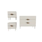 Marquise 3‑Piece Bedroom Furniture Set – Modern Dresser with 2 Matching Nightstands | Minimalist Design with Wooden Diamond Handles | Premium Bedroom Storage Set - Brown/ Beige- 2 Years Warranty