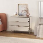 Marquise 3‑Piece Bedroom Furniture Set – Modern Dresser with 2 Matching Nightstands | Minimalist Design with Wooden Diamond Handles | Premium Bedroom Storage Set - Brown/ Beige- 2 Years Warranty