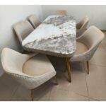 LHFHOMT-7-Pieces Dining Set, (Free Installation) 1 Piece Marble Top Rectangular Table With with 6 Upholstered Velvet Chairs Modern Design Furniture for Home, Kitchen, Dining Room, Restaurant