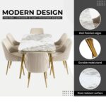 LHFHOMT-7-Pieces Dining Set, (Free Installation) 1 Piece Marble Top Rectangular Table With with 6 Upholstered Velvet Chairs Modern Design Furniture for Home, Kitchen, Dining Room, Restaurant
