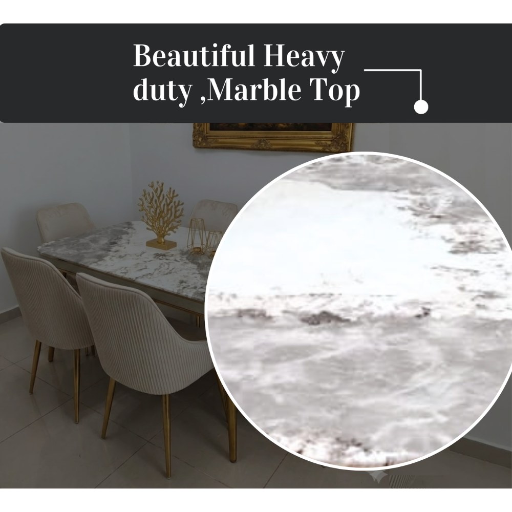 LHFHOMT-7-Pieces Dining Set, (Free Installation) 1 Piece Marble Top Rectangular Table With with 6 Upholstered Velvet Chairs Modern Design Furniture for Home, Kitchen, Dining Room, Restaurant - Image 3
