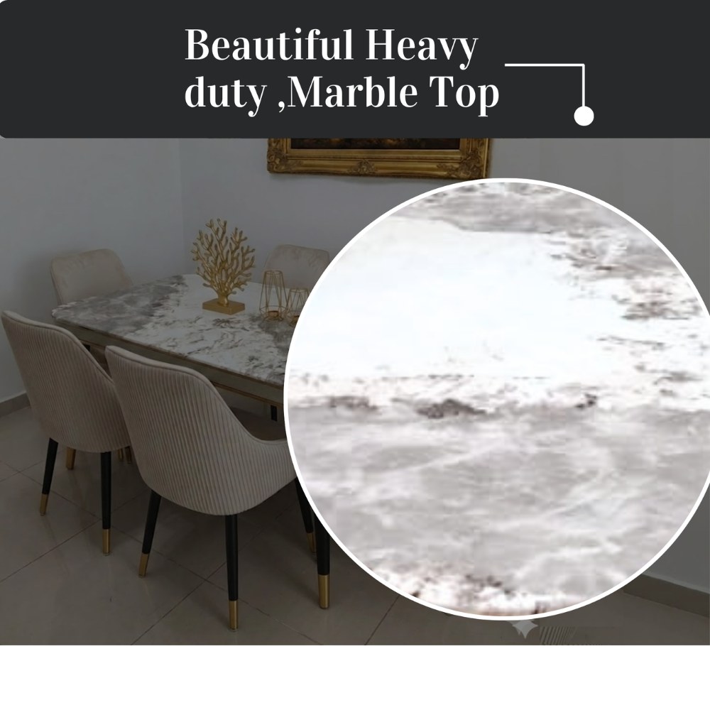 LHFHOMT-7-Pieces Dining Set, (Free Installation) 1 Piece Marble Top Rectangular Table With with 6 Upholstered Velvet Chairs Modern Design Furniture for Home, Kitchen, Dining Room, Restaurant - Image 3