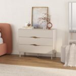 Marquise Modern 3-Drawer Chest of Drawers – Minimalist Storage Cabinet for Bedroom, Living Room & Entryway – 98X40X78.5 CM – Beige & Wood Brown- 2 Years Warranty