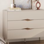 Marquise Modern 3-Drawer Chest of Drawers – Minimalist Storage Cabinet for Bedroom, Living Room & Entryway – 98X40X78.5 CM – Beige & Wood Brown- 2 Years Warranty