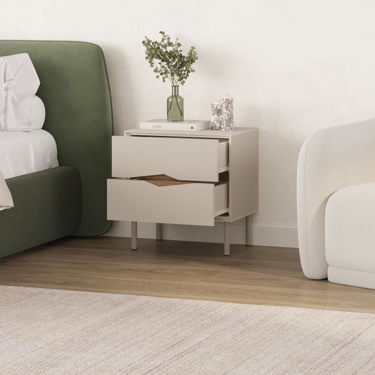 Marquise Modern Nightstand | Modern Bedside Table with 2 Drawers, Storage Cabinet & Minimalist Design, metal legs Bedside Table for Bedroom & Living Room- 50 x 35 x 52.3 CM - Brown/ Beige - 2 Years Warranty - Image 3