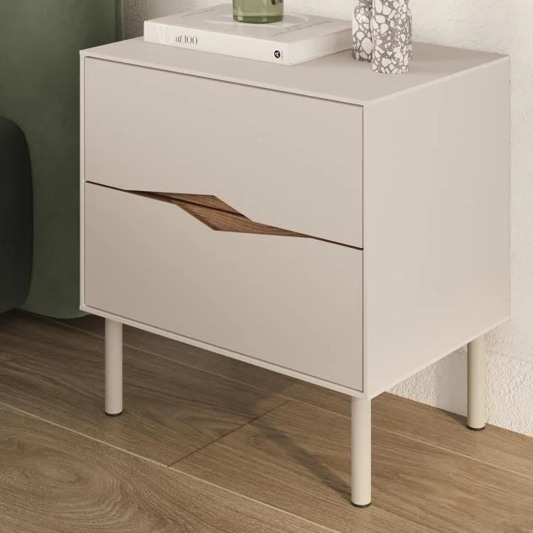 Marquise Modern Nightstand | Modern Bedside Table with 2 Drawers, Storage Cabinet & Minimalist Design, metal legs Bedside Table for Bedroom & Living Room- 50 x 35 x 52.3 CM - Brown/ Beige - 2 Years Warranty - Image 4