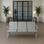 3-Seater Steel Waiting Area Sofa with PU Leather Cushions - Silver/Black