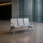 3-Seater Steel Waiting Area Sofa with PU Leather Cushions - Silver/Black