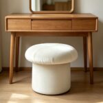 Maple Home Velvet Ottoman,Upholstered Footstool,Mushroom Shape Stool Pouf,Makeup Chair 42x42x42cm