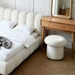 Maple Home Velvet Ottoman,Upholstered Footstool,Mushroom Shape Stool Pouf,Makeup Chair 42x42x42cm