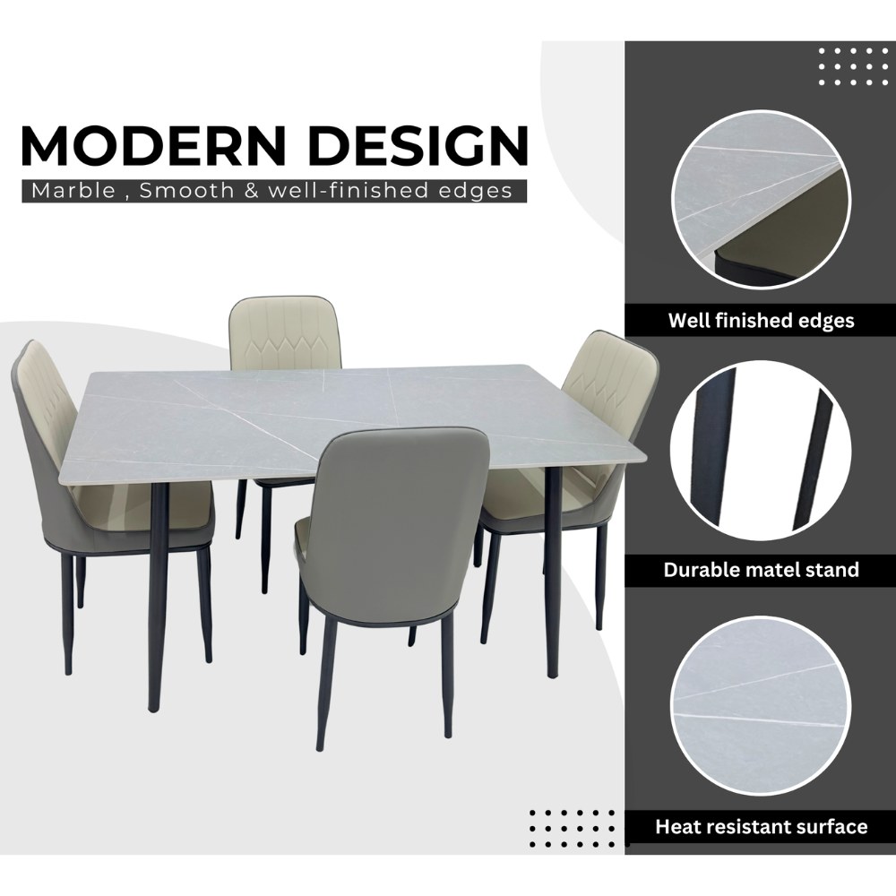 LHFHOMT 5-Piece Dining Table Set for 4 Person, 1 PC Modern Rectangular Marble-Look Ceramic Top Table With 4 Upholstered PU Leather Chairs for Kitchen, Dining Room, Cafeteria - Image 2