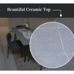 LHFHOMT 7-Piece Dining Table Set for 6 Person, 1 PC Modern Rectangular Marble-Look Ceramic Top Table With 6 Upholstered Fabric Chairs for Kitchen, Dining Room, Cafeteria