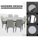LHFHOMT 7-Piece Dining Table Set for 6 Person, 1 PC Modern Rectangular Marble-Look Ceramic Top Table With 6 Upholstered PU Leather Chairs for Kitchen, Dining Room, Cafeteria