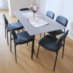 LHFHOMT 7-Piece Dining Table Set for 6 Person, 1 PC Modern Rectangular Marble-Look Ceramic Top Table With 6 Upholstered Fabric Chairs for Kitchen, Dining Room, Cafeteria