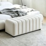 Maple Home Velvet Ottoman Bench,Vertical Stitch Upholstered Bench,Minimalist Bed End Bench,160cm,White