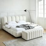 Maple Home Velvet Ottoman Bench,Vertical Stitch Upholstered Bench,Minimalist Bed End Bench,160cm,White