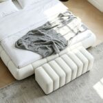 Maple Home Velvet Ottoman Bench,Vertical Stitch Upholstered Bench,Minimalist Bed End Bench,160cm,White
