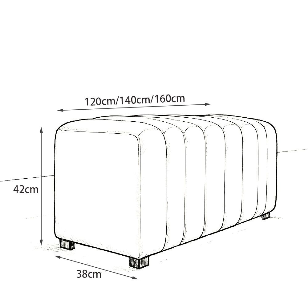 Maple Home Velvet Ottoman Bench,Vertical Stitch Upholstered Bench,Minimalist Bed End Bench,140cm,White - Image 5
