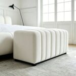 Maple Home Velvet Ottoman Bench,Vertical Stitch Upholstered Bench,Minimalist Bed End Bench,160cm,White